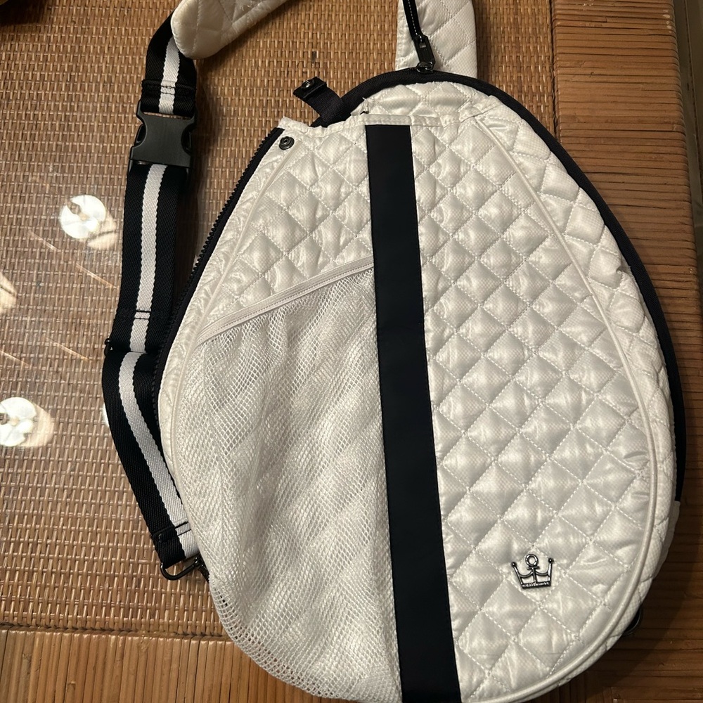 Oliver Thomas White Quilted Crossbody Bag with Black Trim